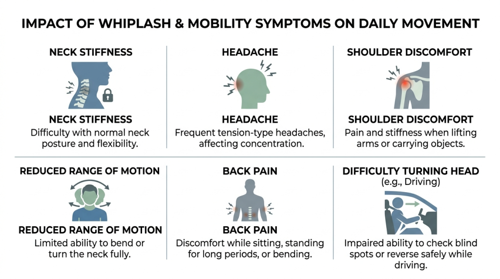 Whiplash and mobility symptoms after a DeSoto car accident