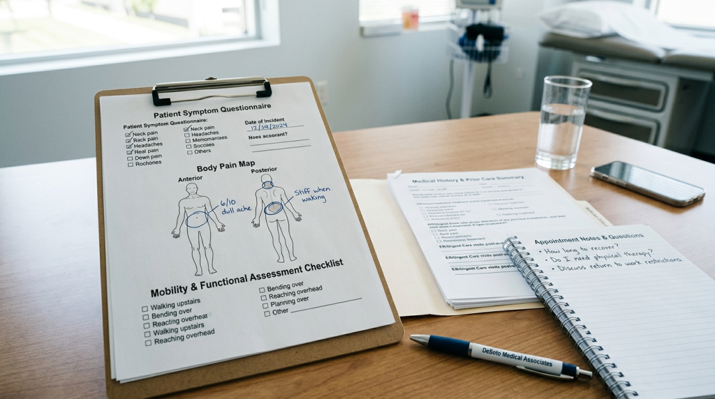 DeSoto accident doctor first visit preparation board