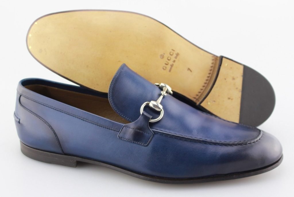 navy blue leather loafers