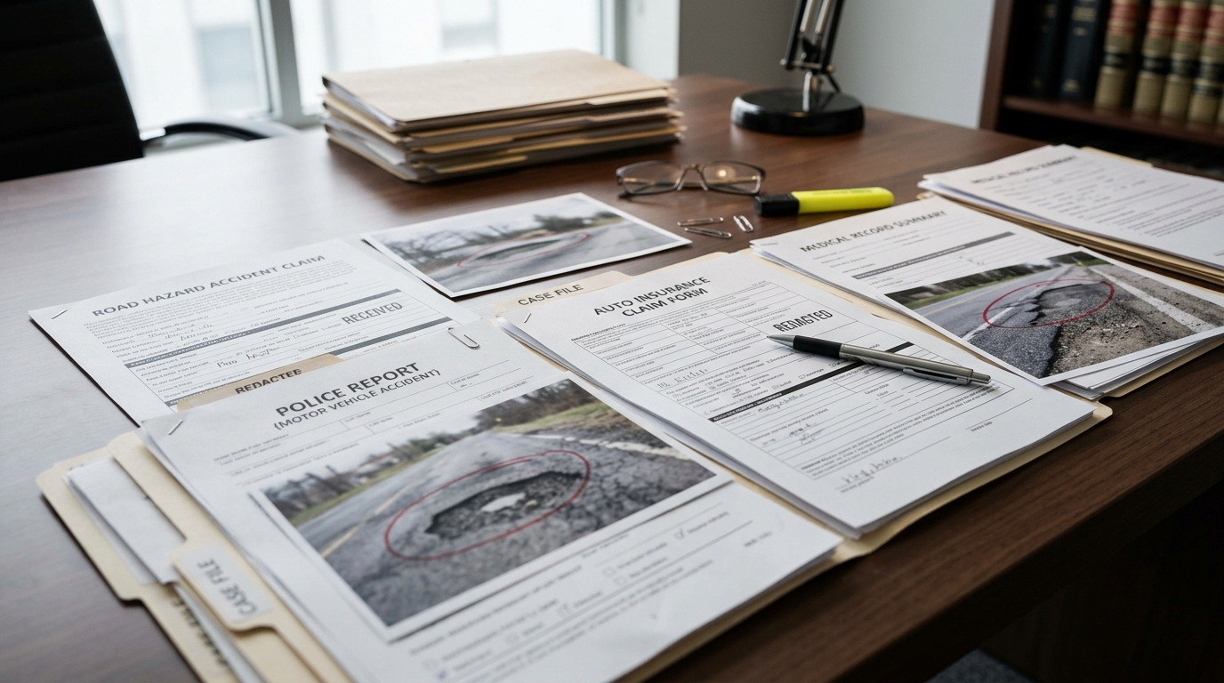 New York road hazard accident injury claim review documents